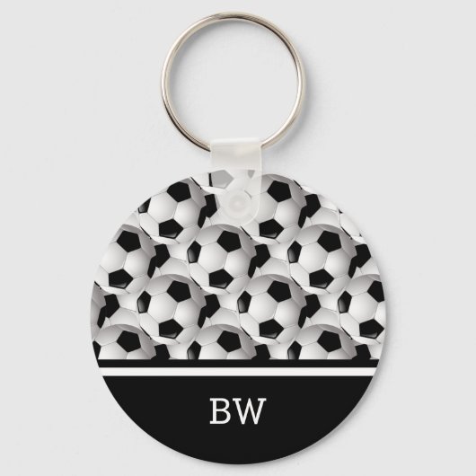 Monogram Black White Voetbal Pattern Sleutelhanger (Voorkant)