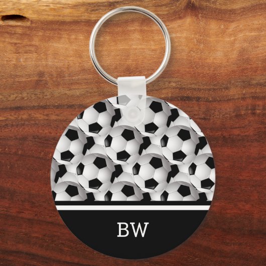 Monogram Black White Voetbal Pattern Sleutelhanger (Achterkant)