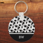 Monogram Black White Voetbal Pattern Sleutelhanger (Voorkant)