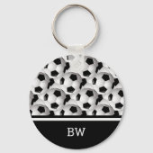 Monogram Black White Voetbal Pattern Sleutelhanger (Achterkant)