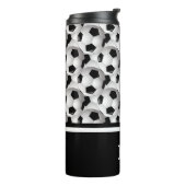 Monogram Black White Voetbal Pattern Thermosbeker (Gedraaid links)