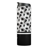 Monogram Black White Voetbal Pattern Thermosbeker (Geroteerd rechts)