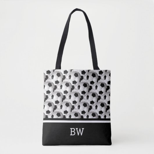 Monogram Black White Voetbal Pattern Tote Bag (Voorkant)