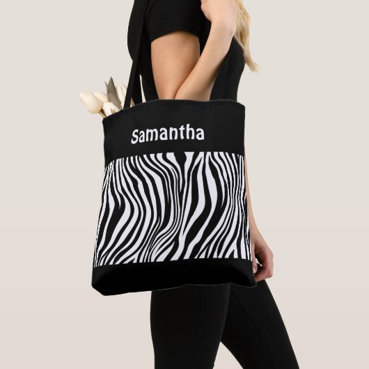 Monogram Black White Zebra Print Canvas tas (Dichtbij)