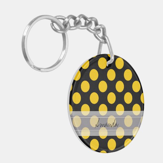 Monogram Black Yellow Chic Polka Dot Pattern Sleutelhanger (Voorkant Links)