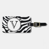 Monogram Black Zebra Stripes Personalized Bag Labe Bagagelabel (Voorkant horizontaal)