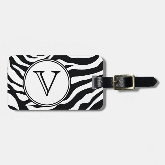 Monogram Black Zebra Stripes Personalized Bag Labe Bagagelabel (Voorkant horizontaal)
