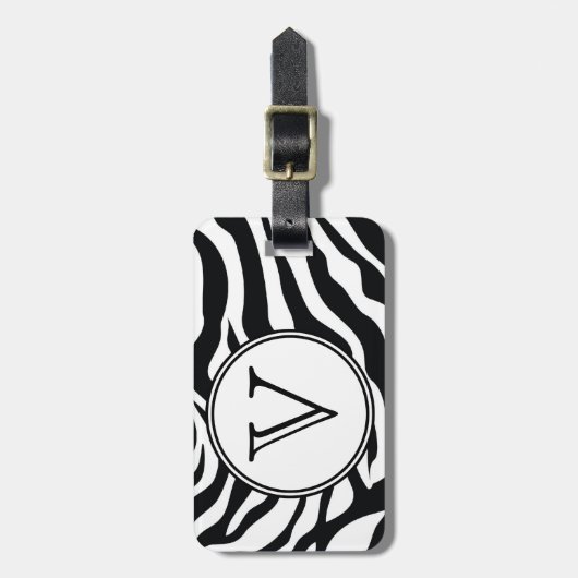 Monogram Black Zebra Stripes Personalized Bag Labe Bagagelabel (Voorkant verticaal)
