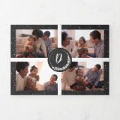 Monogram Blackboard Snowy Pine Tree Forest 6-foto Drieluik Wenskaart (Cover)