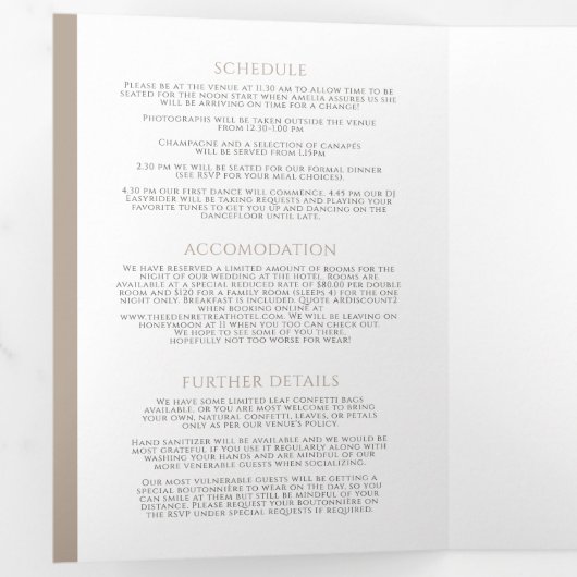 Monogram blad hart bruin geelbruin wit bruiloft drieluik uitnodiging (Binnenzijde eerst)