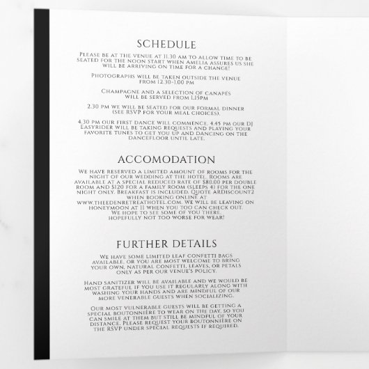 Monogram blad hart kunst zwart wit bruiloft drieluik uitnodiging (Binnenzijde eerst)