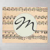 Monogram Blad Muziek Score Zwart-wit patroon Poster (Voorkant)