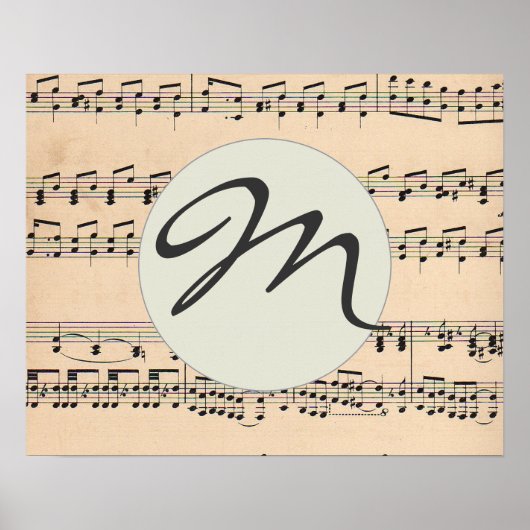 Monogram Blad Muziek Score Zwart-wit patroon Poster (Voorkant)