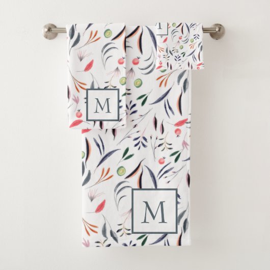 monogram bladeren en veren bad handdoek (Insitu)
