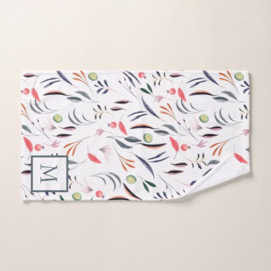 monogram bladeren en veren bad handdoek (Handdoek)