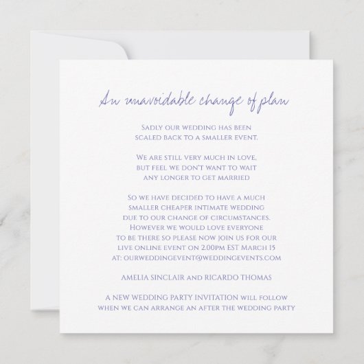 monogram bladeren gereduceerde bruiloft aankondiging (Achterkant)