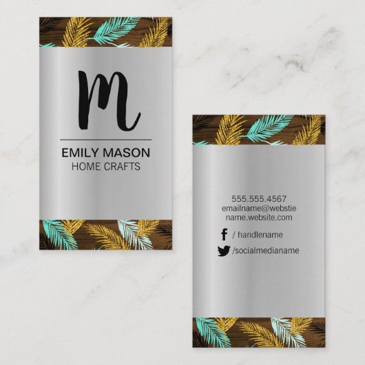 Monogram / bladeren houtversiering / palmblad visitekaartje (Voorkant / Achterkant)