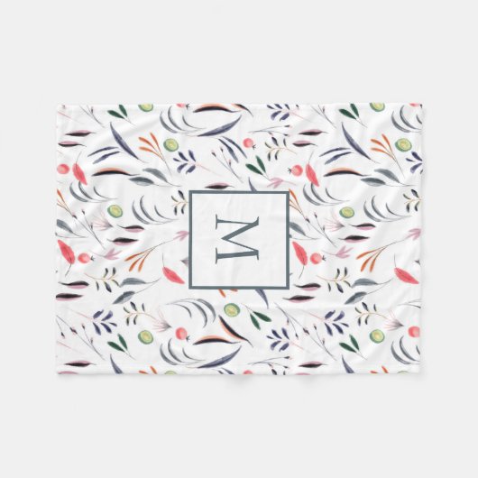 Monogram bladeren patroon fleece deken (Voorkant (Horizontaal))
