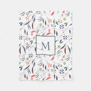 Monogram bladeren patroon fleece deken