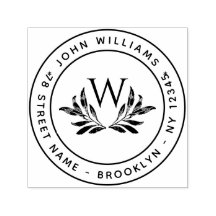 Monogram & Bladeren Ronde Retouradres Initiaal