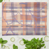 Monogram bladeren tartan plaid beige sinaasappel p theedoek (Gevouwen)