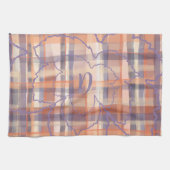 Monogram bladeren tartan plaid beige sinaasappel p theedoek (Horizontaal)
