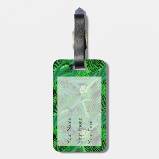 Monogram bladeren van tropische palmbomen bagagelabel (Achterkant verticaal)