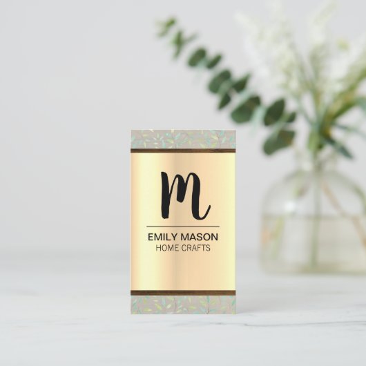 Monogram / Bladerhout / Natuurlijke sierstrip Visitekaartje (Staand voorkant)