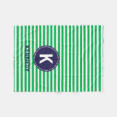 Monogram Blanket Kelly Green Stripes en Navy Blue Fleece Deken (Voorkant (Horizontaal))