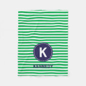Monogram Blanket Kelly Green Stripes en Navy Blue Fleece Deken (Voorkant)