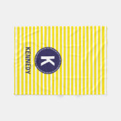 Monogram Blanket Lemon Yellow Stripes & Navy Blue Fleece Deken (Voorkant (Horizontaal))