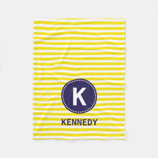 Monogram Blanket Lemon Yellow Stripes & Navy Blue Fleece Deken (Voorkant)
