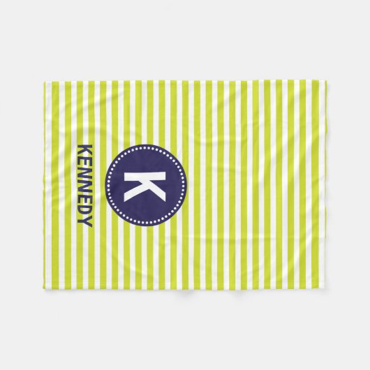 Monogram Blanket Lime Green Stripes en Navy Blue Fleece Deken (Voorkant (Horizontaal))