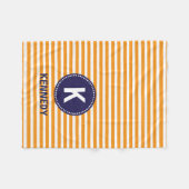 Monogram Blanket Oranje Witte Stripes & Navy Blue Fleece Deken (Voorkant (Horizontaal))