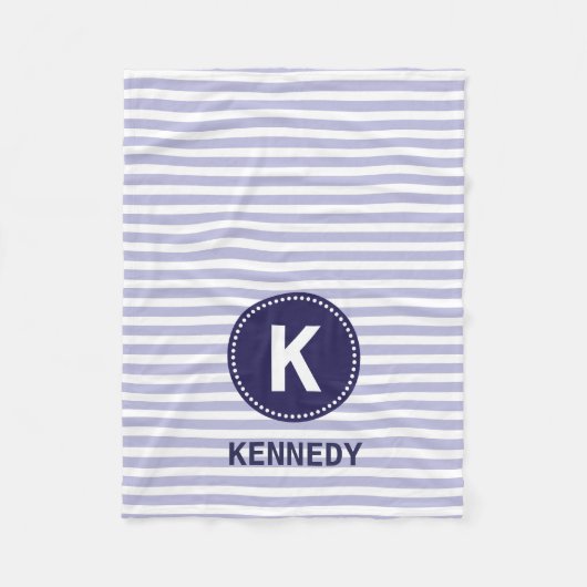 Monogram Blanket Paarse Stripes en Navy Blue Fleece Deken (Voorkant)