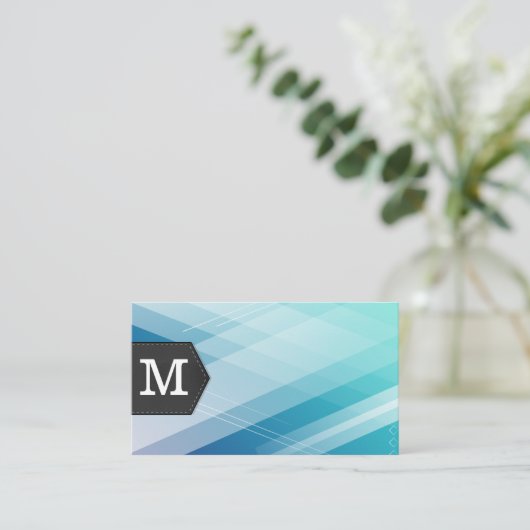 Monogram | Blau Abstracte Achtergrond Visitekaartje (Staand voorkant)