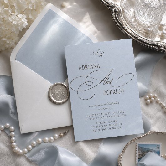 Monogram Blau en Bruin Huwelijk Kaart