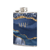 Monogram Blau Goud Glitter Agate Marmer Glam Bling Heupfles (Links)