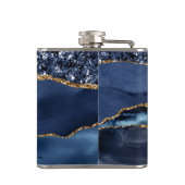 Monogram Blau Goud Glitter Agate Marmer Glam Bling Heupfles (Achterkant)