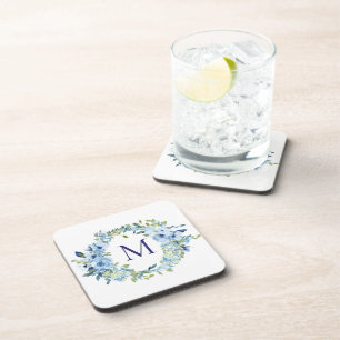 Monogram Blau Groen Bloemige Botanische Waterverf Bier Onderzetter