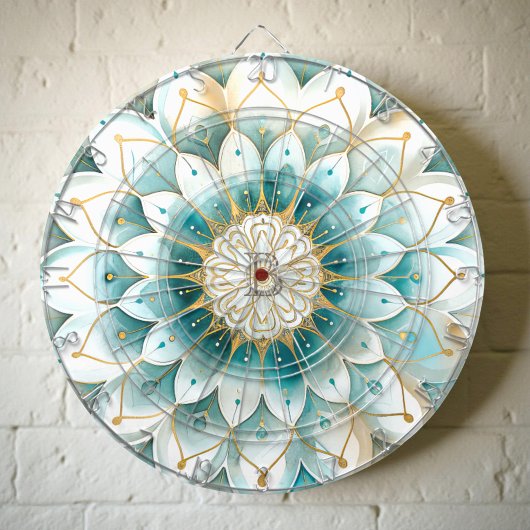 Monogram Blau Teal Goud Bloem Motief Mandala Dartbord