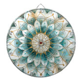 Monogram Blau Teal Goud Bloem Motief Mandala Dartbord (Voorkant)