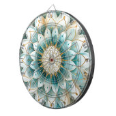 Monogram Blau Teal Goud Bloem Motief Mandala Dartbord (Voorkant Rechts)