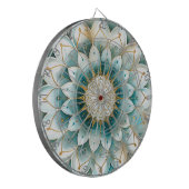 Monogram Blau Teal Goud Bloem Motief Mandala Dartbord (Voorkant Links)