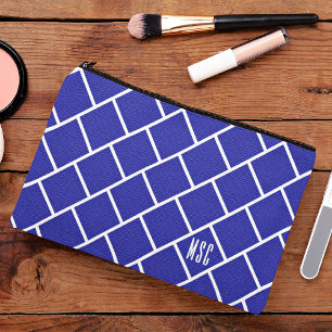 Monogram, Blau & Wit Stijlvol Trellis Patroon Etui