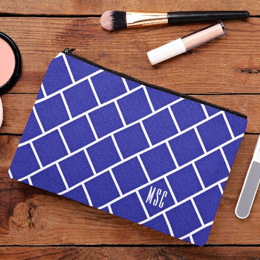 Monogram, Blau & Wit Stijlvol Trellis Patroon Etui