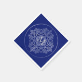 Monogram blau & zilver filigraan motief servetten (Hoek)