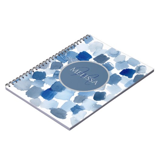 Monogram Blauw Abstracte Waterverf Swatch Notitieb Notitieboek (Linkerzijde)