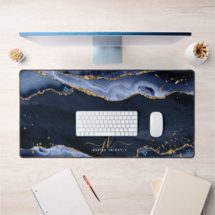 Monogram blauw Agate Geode Gold Glitter-script Bureaumat