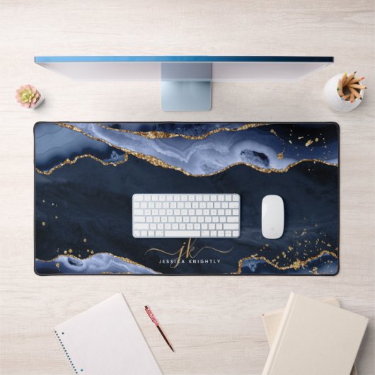 Monogram blauw Agate Geode Gold Glitter-script Bureaumat (Kantoor 1)